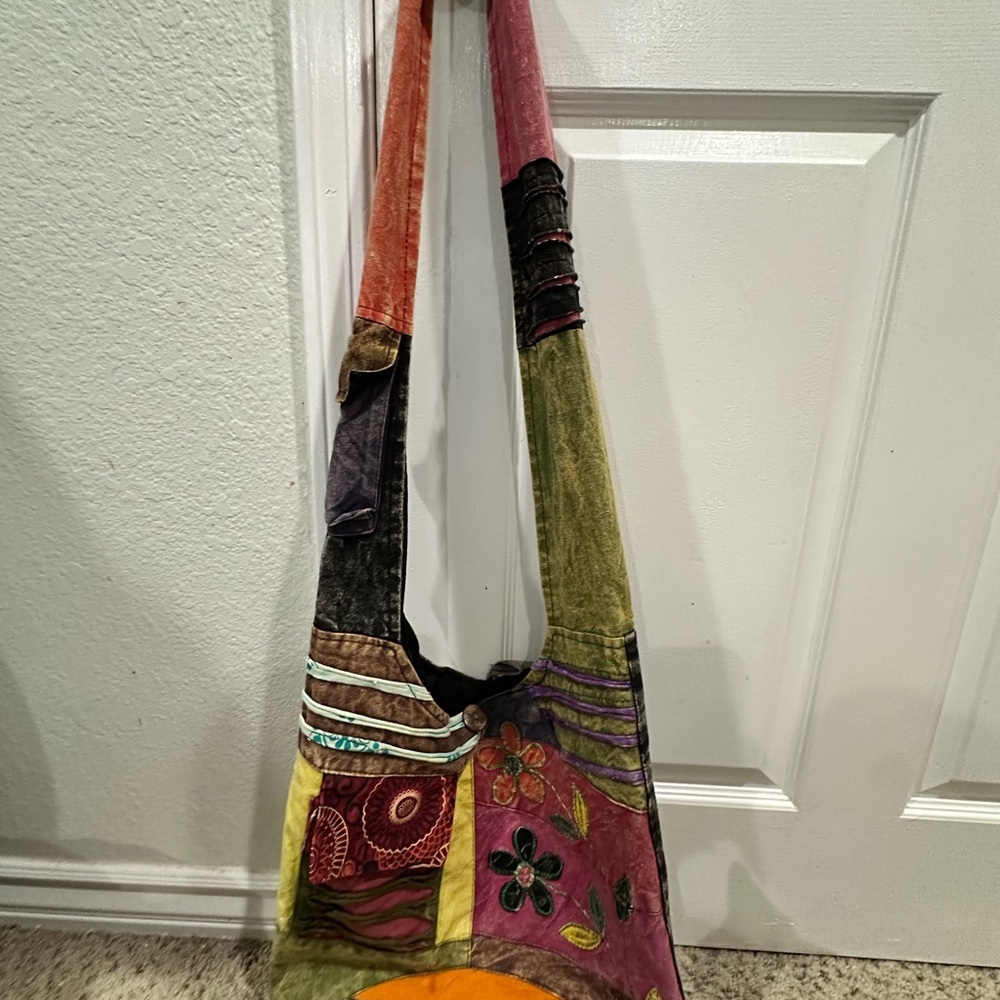 Multicolor Patchwork Shoulder Bag. Boho, hippie, grandma-core, handmade